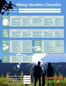 Hiking Vacation Checklist Sundance Vacations