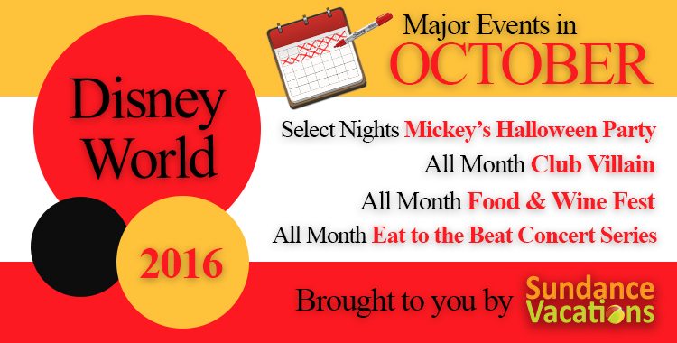  There are tons of things to do at Disney World in October 2016. Dress up for Mickey's Not-So-Scary Halloween Party, jam out to a DJ at Club Villain, eat your favorite cuisine at Epcot's International Food and Wine Festival, or rock out to the Eat to the Beat concert series! 