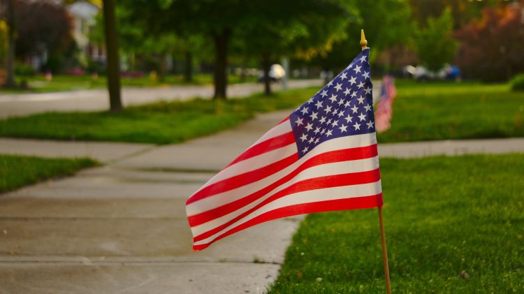 American flags on lawns