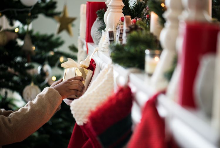 Christmas stockings hanging on mantle