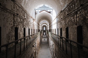 Long hallway shot of Eastern State Penitentiary 