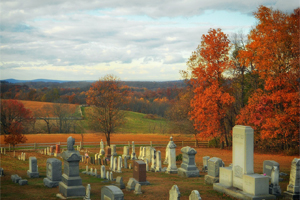 Cemetery grave site in the fall